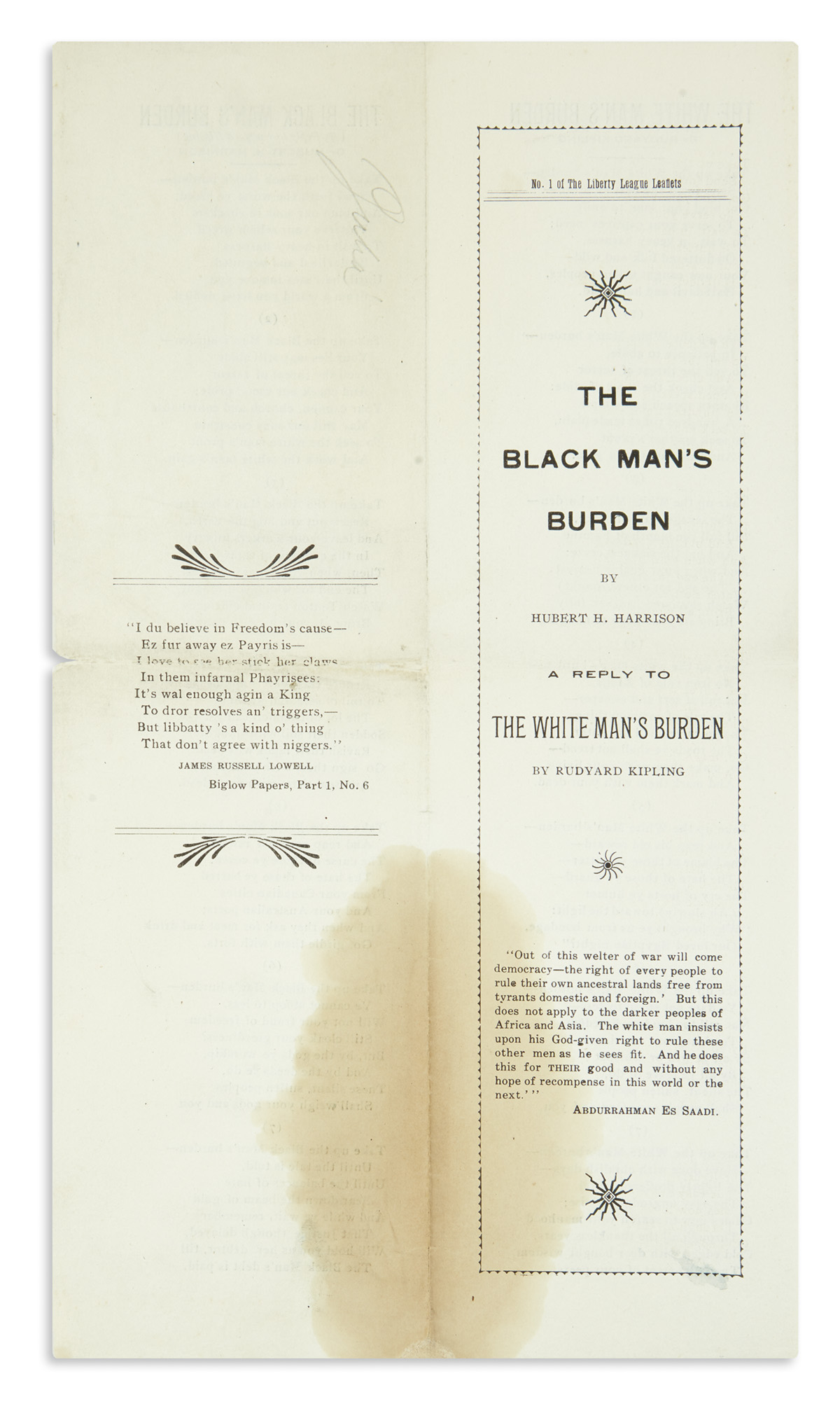 (LITERATURE.) Harrison, Hubert H. The Black Mans Burden.